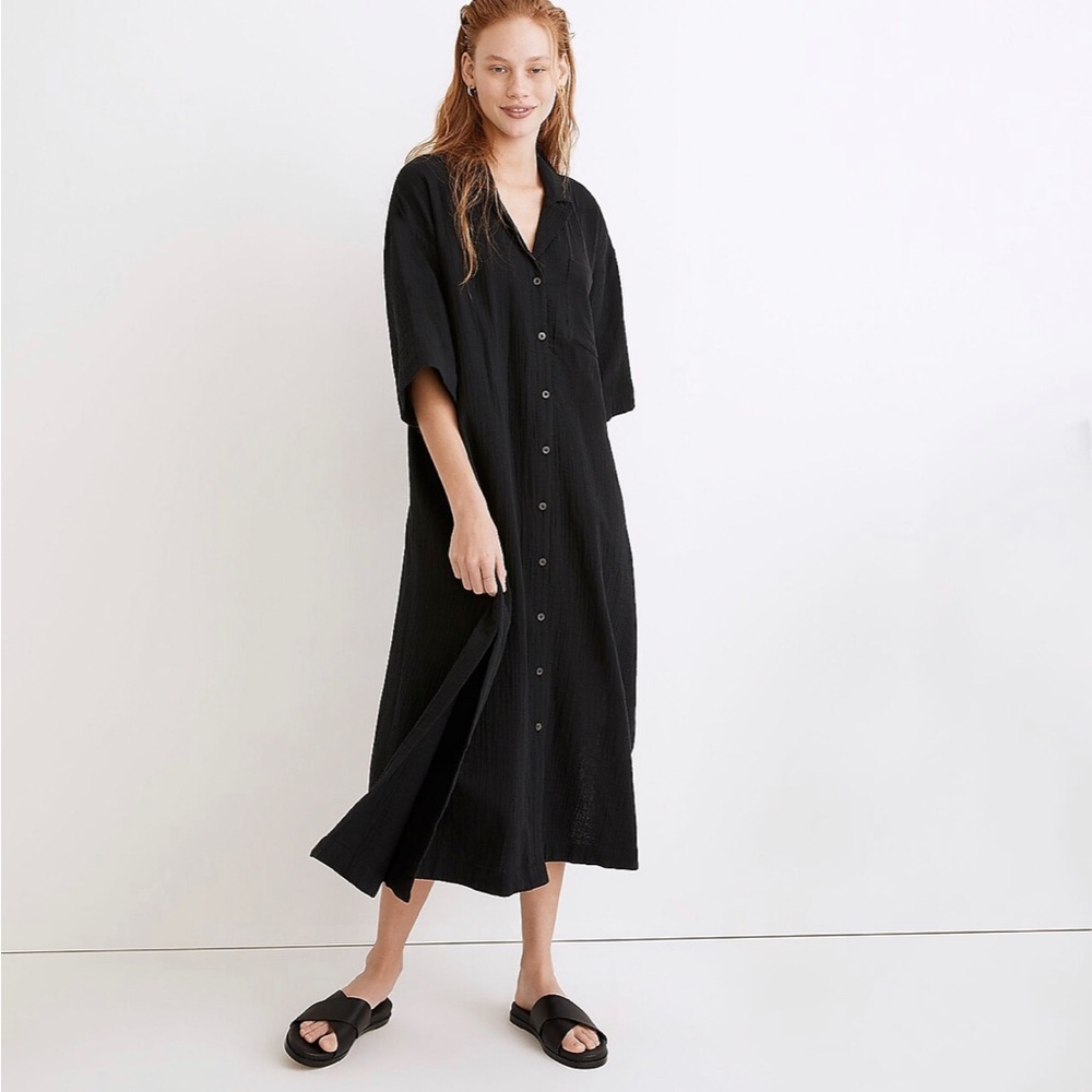 Madewell Lightestspun Cover-Up Maxi Shirtdress Size XL Black